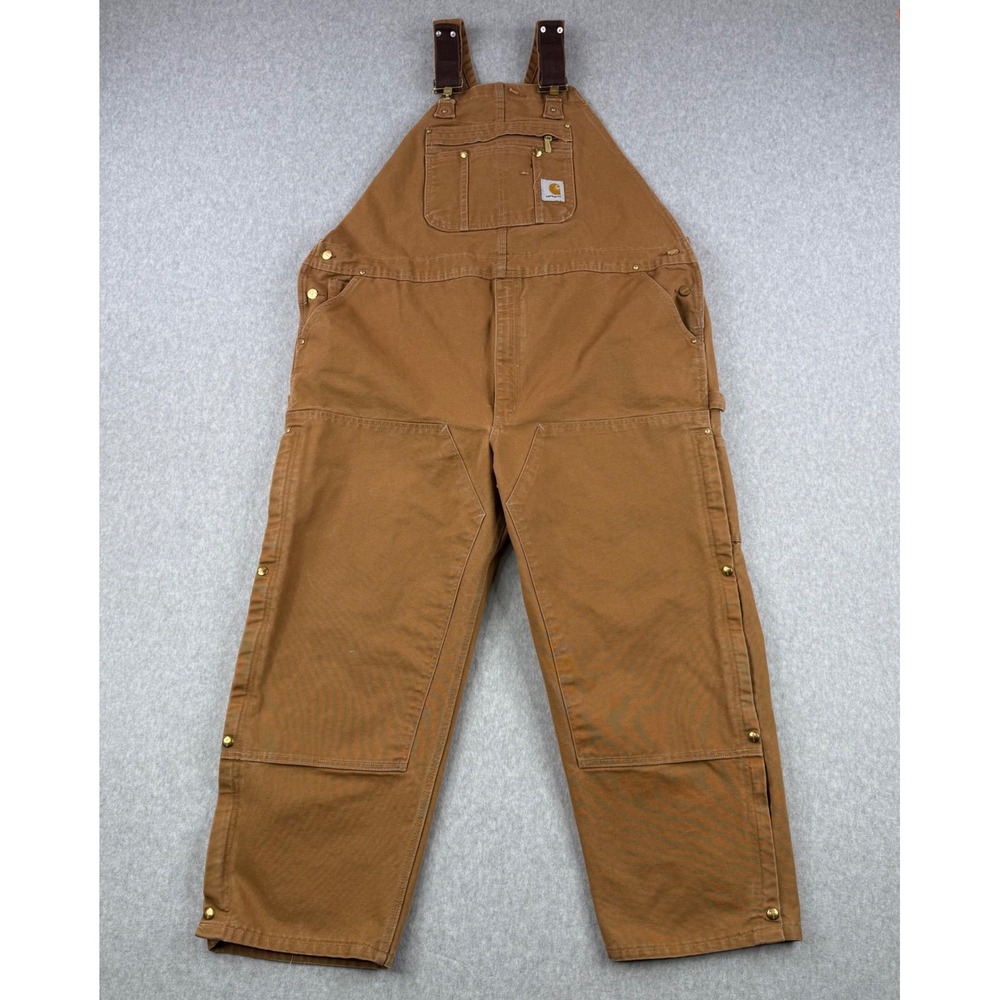 Vintage Carhartt Overalls Mens 48x29 Brown R37 Duck Double Knee Bibs Workwear